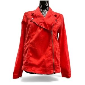 Cynthia Rowley Red Linen Moto Jacket  – 100% Linen Size Medium